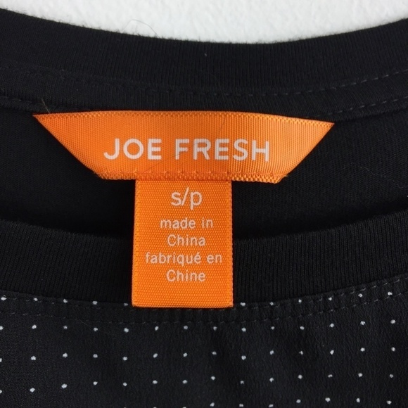 Joe Fresh Shirt Womens Small Long Sleeve Tee Black Polkadot Front Panel Cuffed - Picture 5 of 6